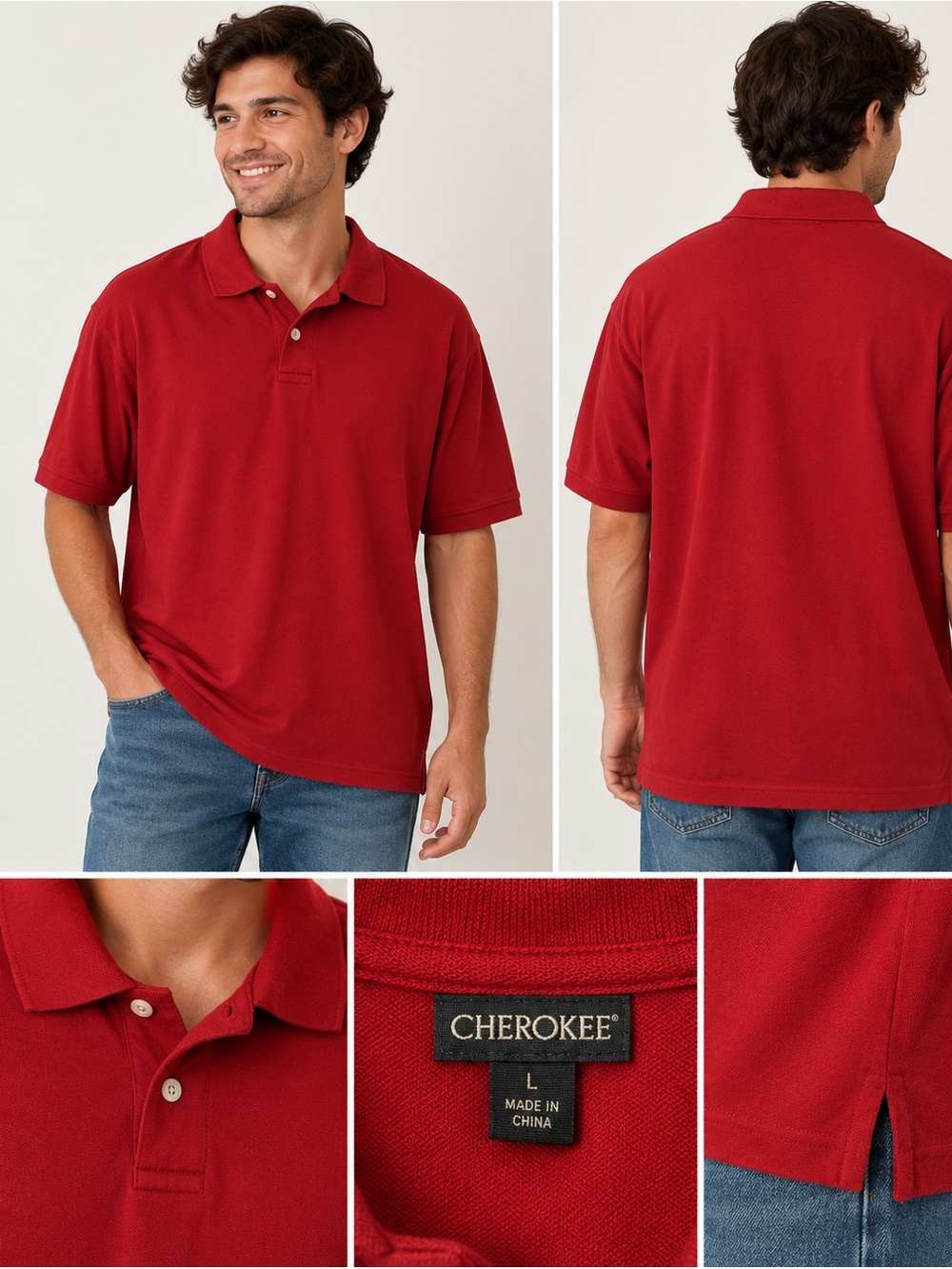 Cherokee Men’s Red Short Sleeve Polo Shirt Classic Casual